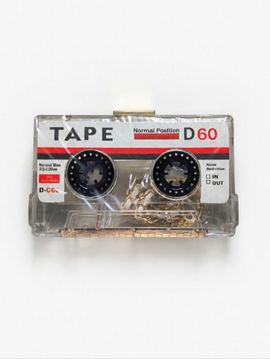 Handbags - Clear Retro Cassette Tape Case Clutch with Gold Chain Strap
